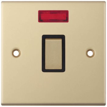 Selectric 5M Satin Brass 1 Gang 20A DP Switch with Neon and Black Insert