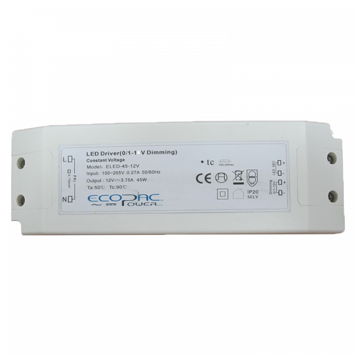 ELED-45-VS - Ecopac ELED-45V Series Constant Voltage LED Driver 45W 12V – 24V LED Driver Easy Control Gear - Easy Control Gear