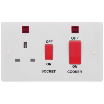 Selectric Smooth 45A DP Switch and 13A Switched Socket with Neon and Red Rockers