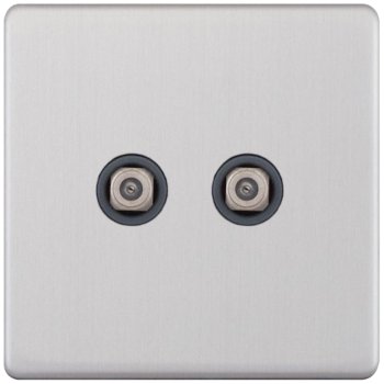 Selectric 5M-Plus Screwless Satin Chrome 2 Gang Satellite Socket with Grey Insert