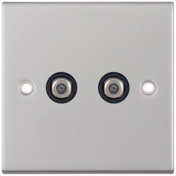 Selectric 5M Satin Chrome 2 Gang Satellite Socket with Black Insert