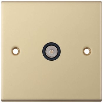 Selectric 5M Satin Brass 1 Gang TV Socket with Black Insert