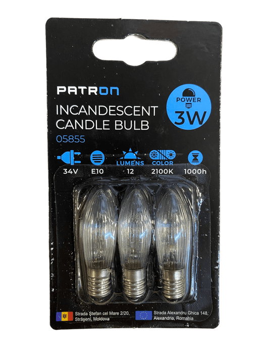 Patron - 05855 Incandescent Candle Bulb 3W E10 C6 34V Clear