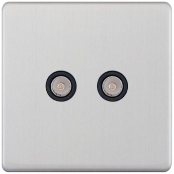 Selectric 5M-Plus Satin Chrome 2 Gang TV/FM Socket with Black Insert