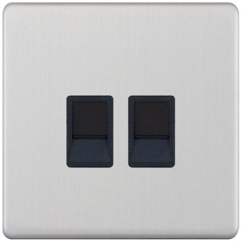 Selectric 5M-Plus Satin Chrome 2 Gang RJ45 Socket with Black Insert