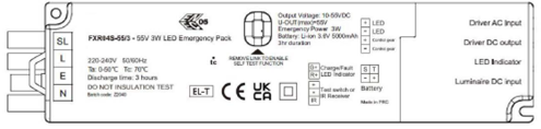 FXR04S-55/3 LED Emergency Module  10v-55v 3 Hour C/W Life-Po batteries Emergency LED Invertors Foxlux - Easy Control Gear