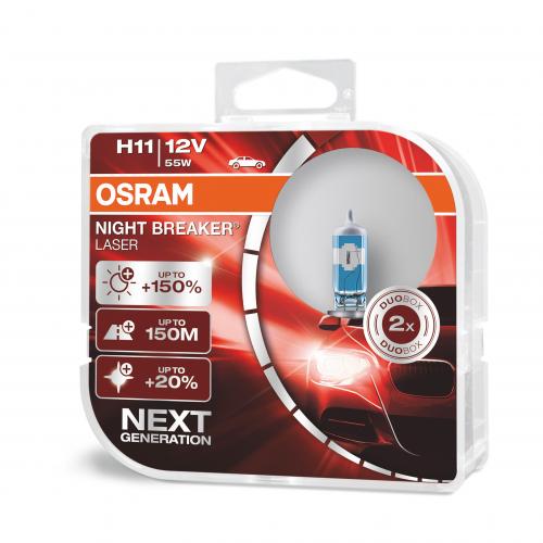 Osram 64211NL-HCB Halogen 55W Night Breaker Laser 150%  PGJ19-2 H11 12V 2