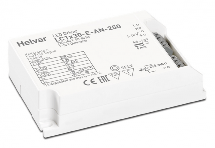 Helvar LC1x30-E-AN-250 1x15W Dimmable 1-10v 50-60hz LED Driver