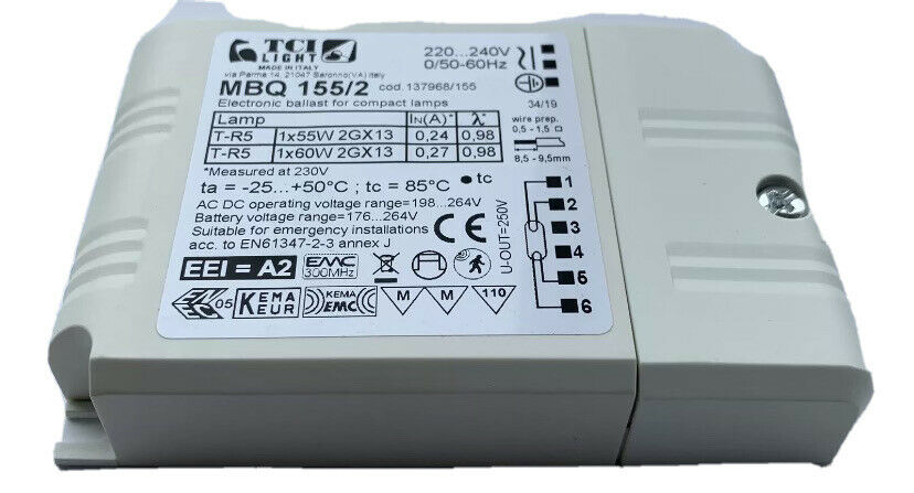 TCI HF Ballast 1 X 55-60W 2D or T5 Circular MBQ155/2  TCI - Easy Control Gear