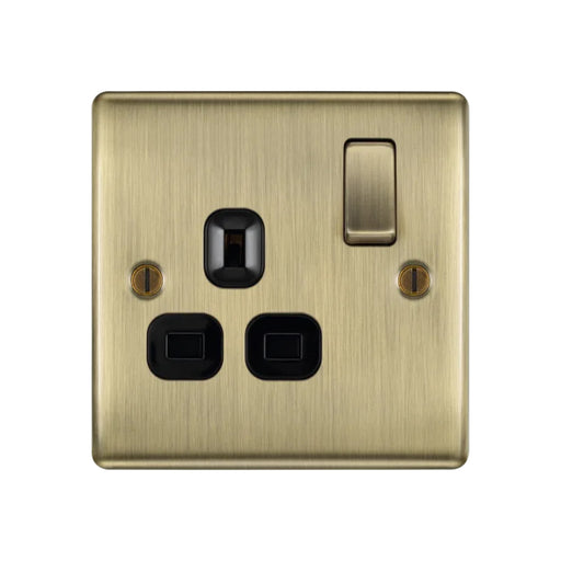 BG Nexus NAB21B Metal Antique Brass Switched 13A Single 1 Gang Plug Socket Bg Nexus Metal - Antique Brass BG - Sparks Warehouse