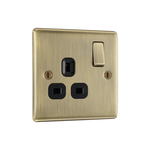BG Nexus NAB21B Metal Antique Brass Switched 13A Single 1 Gang Plug Socket Bg Nexus Metal - Antique Brass BG - Sparks Warehouse