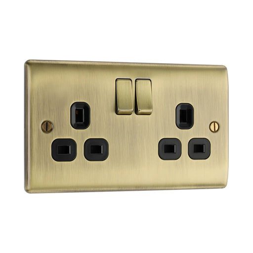 BG Nexus NAB22B Metal Antique Brass 2 Gang Switched 13A Socket Bg Nexus Metal - Antique Brass BG - Sparks Warehouse