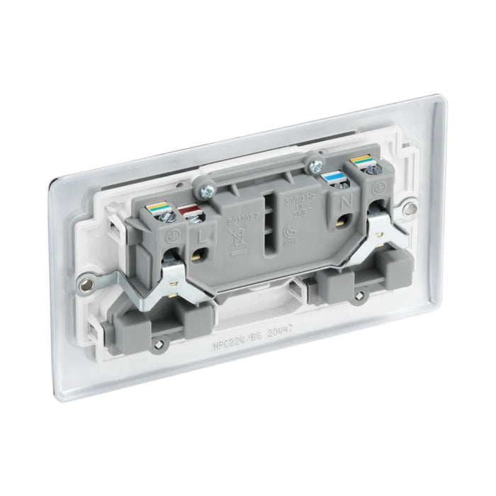 BG Nexus NPC22W Polished Chrome 13A 2G Double Pole Switched Socket White Inserts BG Nexus Metal - Polished Chrome BG - Sparks Warehouse