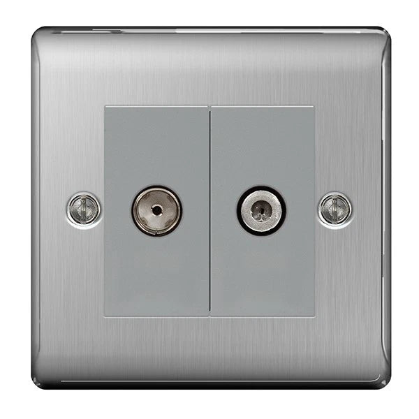 BG Nexus NBS65G Brushed Steel 2G Satellite and Co-Axial Socket