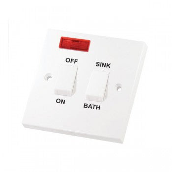 Selectric Square LG221N 20A Double Pole Switch with Sink/Bath Switch and Neon