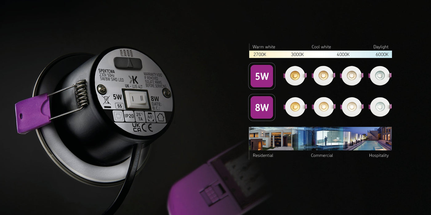 Knightsbridge SPEKTCWA SpektroLED Tilt - Fire Rated IP20 Downlight with 2x Wattage & 4x CCT Recessed Spot light Knightsbridge - Sparks Warehouse