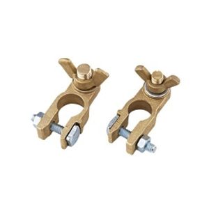 BRASS WING NUT BATTERY TERMINAL CLAMPS (PAIR) T010