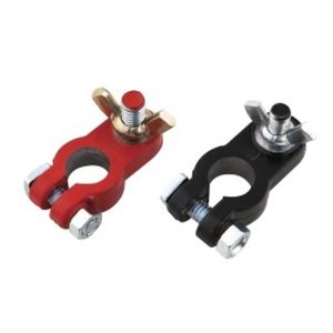 RED & BLACK WING NUT BATTERY TERMINAL CLAMPS (PAIR) T082