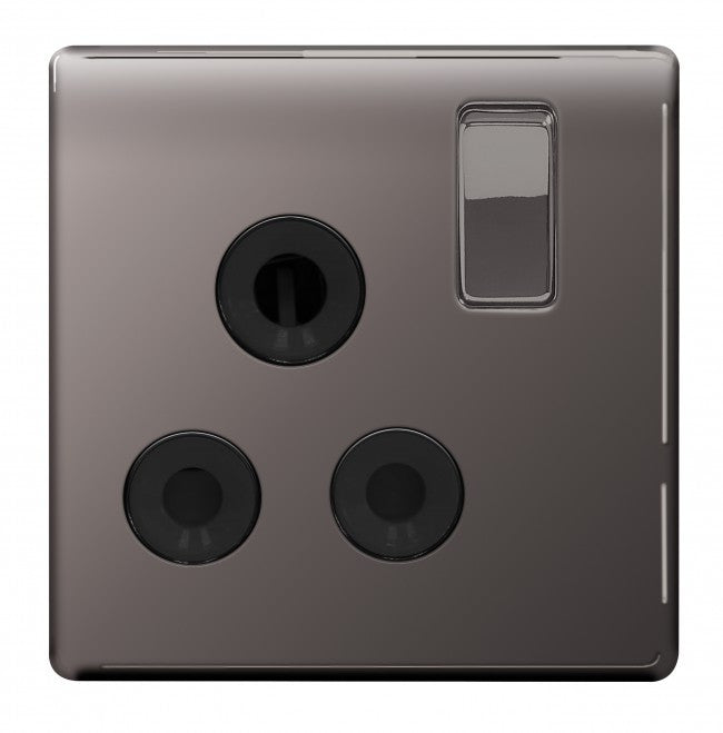 BG Nexus FBN99B Screwless Flat Plate Black Nickel 15A Round Pin 1G Single Pole Switched Socket - BG - sparks-warehouse