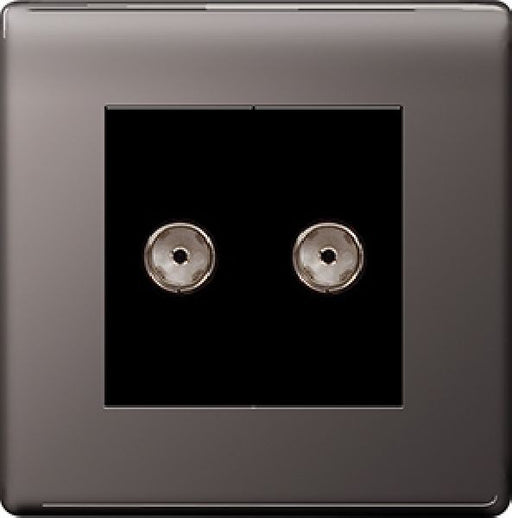 BG Nexus FBN63 Screwless Flat Plate 2 Gang Isolated Co-Axial Socket - Black Nickel - BG - sparks-warehouse