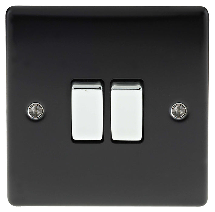 BG Nexus NMB42 Metal Matt Black & Chrome Light Switch Plate - Double 2 Gang 2 Way - BG - Sparks Warehouse
