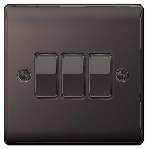 BG Nexus NBN43 Black Nickel 10AX 3 Gang 2 Way Plate Switch - BG - sparks-warehouse