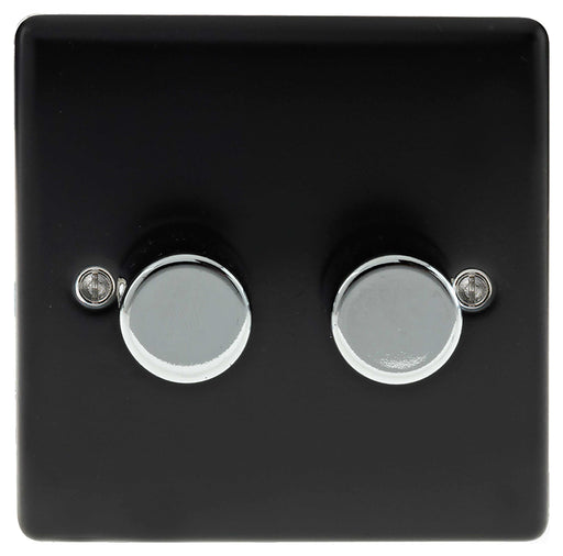 BG Nexus NMB82P Metal Matt Black & Chrome 2 Gang (2G) 2W 400W Dimmer Light Switch - BG - Sparks Warehouse