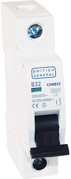 BG Electrical CUMB32 Single Pole Type B Miniature Circuit Breaker MCB 32A - BG - Sparks Warehouse