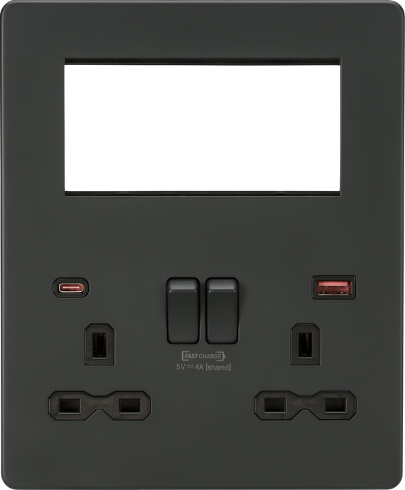 Knightsbridge SFR994AT Screwless Small Multimedia Combination Plate with FASTCHARGE - Anthracite Knightsbridge Screwless Flat Plate Anthracite Knightsbridge - Sparks Warehouse