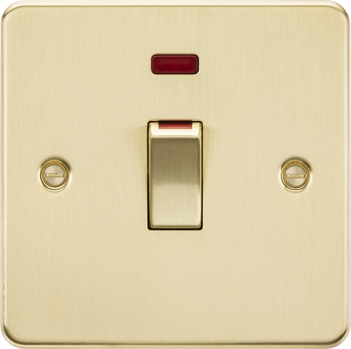 Knightsbridge FP81MNBB Flat Plate 45A 1G DP Switch With Neon - Brushed Brass Double Pole Switch Knightsbridge - Sparks Warehouse