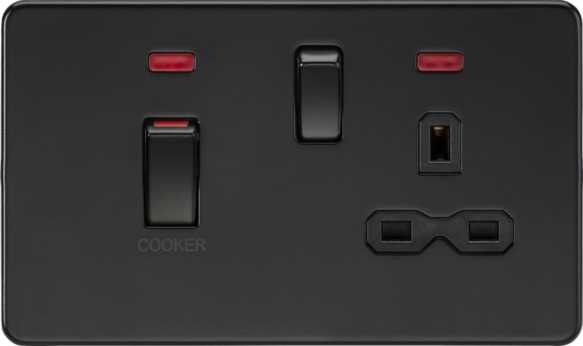 Knightsbridge SFR83MNMBB 45A DP switch and 13A switched socket with neons - matt black ML Knightsbridge - Sparks Warehouse