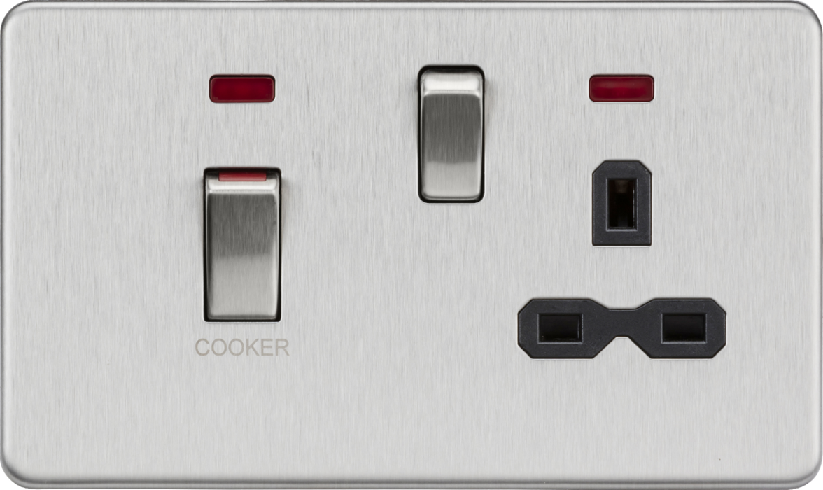 Knightsbridge SFR83MNBC 45A DP switch and 13A switched socket with neons - brushed chrome with black insert ML Knightsbridge - Sparks Warehouse