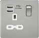 Knightsbridge SFR9901BCW Screwless 13A 1G switched socket with dual USB charger (2.1A) - brushed chrome with white insert ML Knightsbridge - Sparks Warehouse