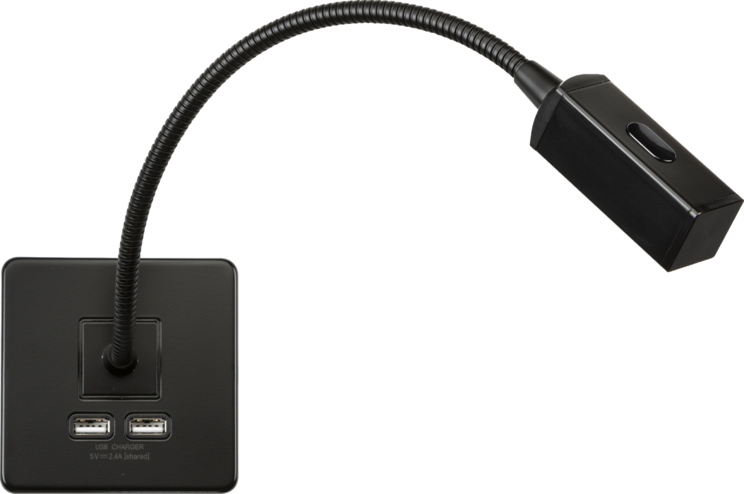 Knightsbridge SFRLMB Screwless Reading Light with Dual USB Charger - Matt Black ML Knightsbridge - Sparks Warehouse