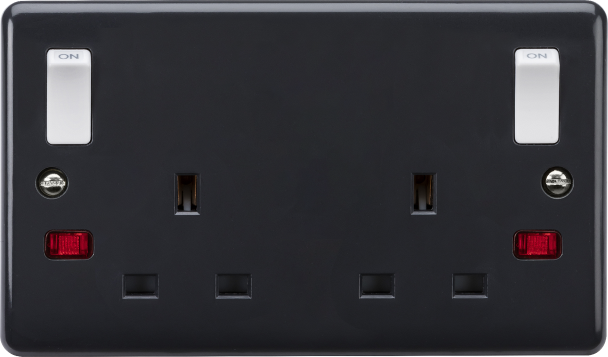 Knightsbridge PM9001N 13A 2G DP switched socket with white outboard rockers and neons [Part M compliant] Part M Knightsbridge - Sparks Warehouse