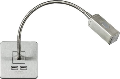 Knightsbridge SFRLBC Screwless Reading Light with Dual USB Charger - Brushed Chrome ML Knightsbridge - Sparks Warehouse