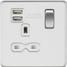 Knightsbridge SFR9124PCW Screwless 13A 1G switched socket with dual USB charger (2.4A) - polished chrome with white insert ML Knightsbridge - Sparks Warehouse