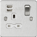 Knightsbridge FPR9124BCW Flat plate 13A 1G switched socket with dual USB charger (2.4A) - brushed chrome with white insert ML Knightsbridge - Sparks Warehouse