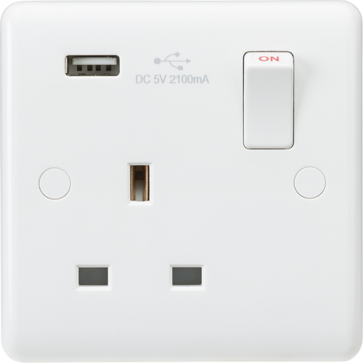Knightsbridge CU9903 - Curved edge 13A 1G switched socket with  USB charger (5V DC 2.1A) Socket - With USB Knightsbridge - Sparks Warehouse