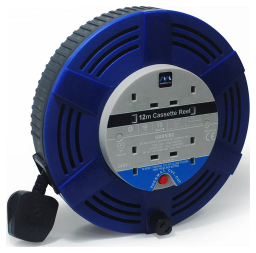 BG LCT1213/4BL 13A 12M 4 Gang Large Cassette Cable Reel in Blue - BG - sparks-warehouse