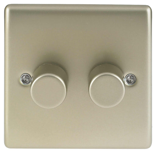 BG Nexus NPR82P Metal Pearl Nickel Double 2 Gang 2W 400W Dimmer Light Switch - BG - Sparks Warehouse