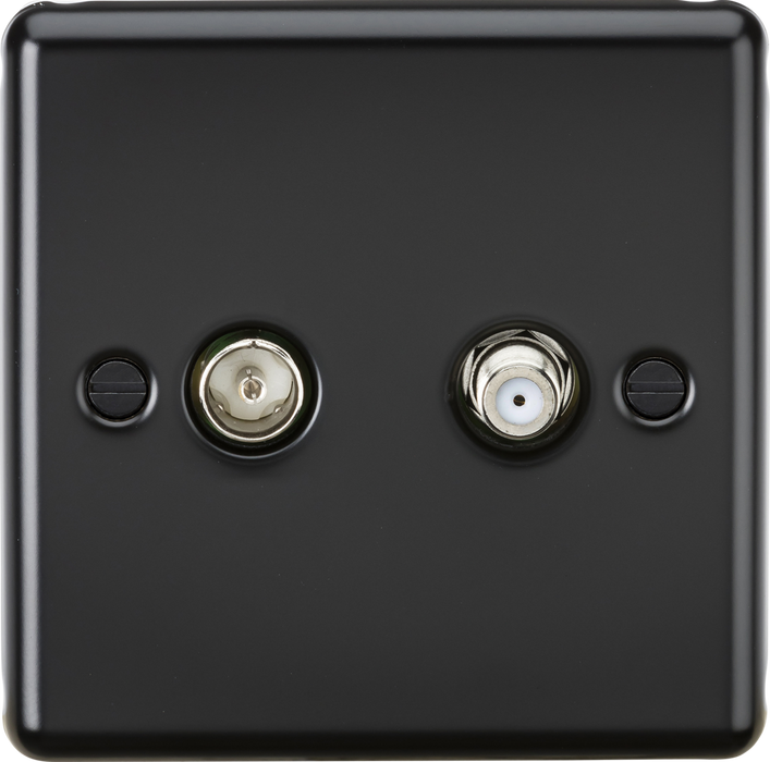 Knightsbridge CL014MB TV & SAT TV Outlet (isolated) - Rounded Edge Matt Black