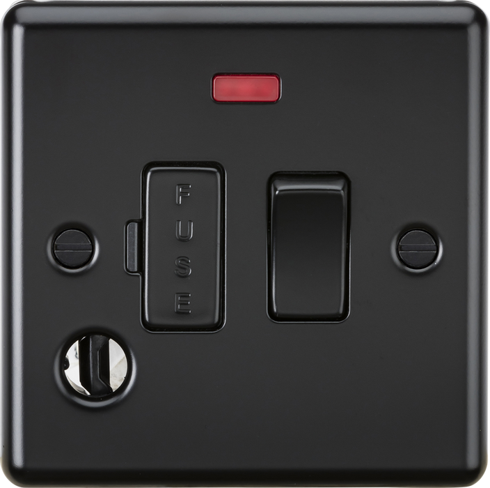 Knightsbridge CL63FMBB 13A Switched Fused Spur Unit with Neon & Flex Outlet - Rounded Edge Matt Black