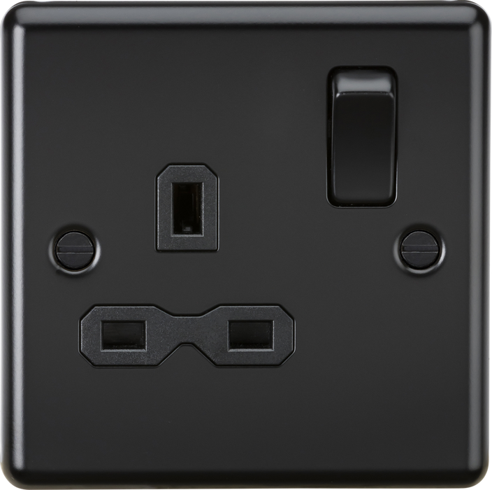 Knightsbridge CL7MBB 13A 1G DP Switched Socket - Rounded Edge Matt Black