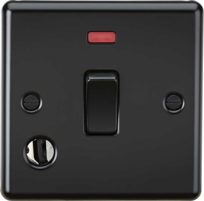 Knightsbridge CL834FMBB 20A 1G DP Switch with Neon & Flex Outlet - Rounded Edge Matt Black