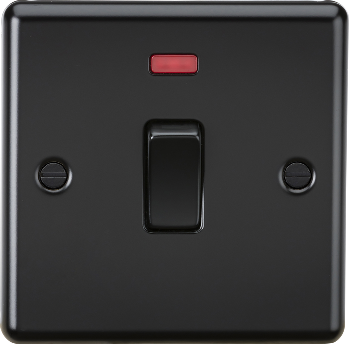 Knightsbridge CL834NMBB 20A 1G DP Switch with Neon - Rounded Edge Matt Black