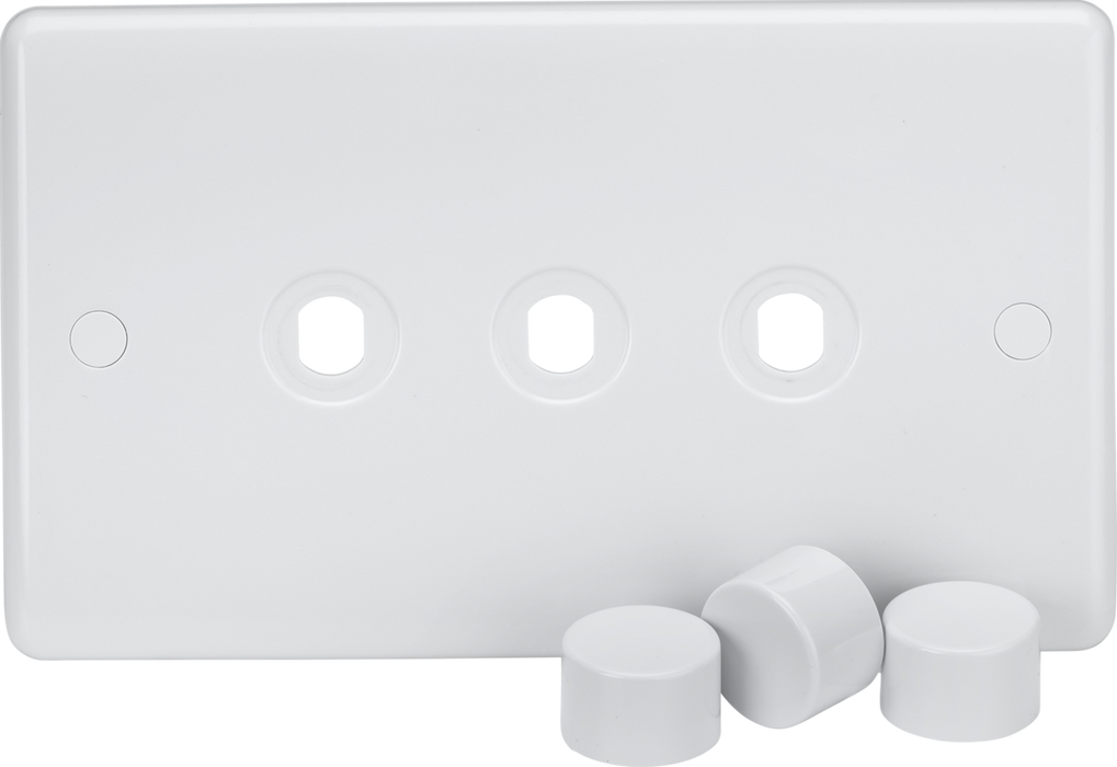 Knightsbridge CU3DIM Curved Edge 3G Dimmer Plate with Matching Dimmer Caps