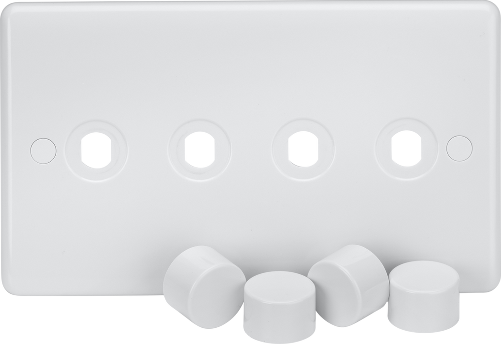 Knightsbridge CU4DIM Curved Edge 4G Dimmer Plate with Matching Dimmer Caps