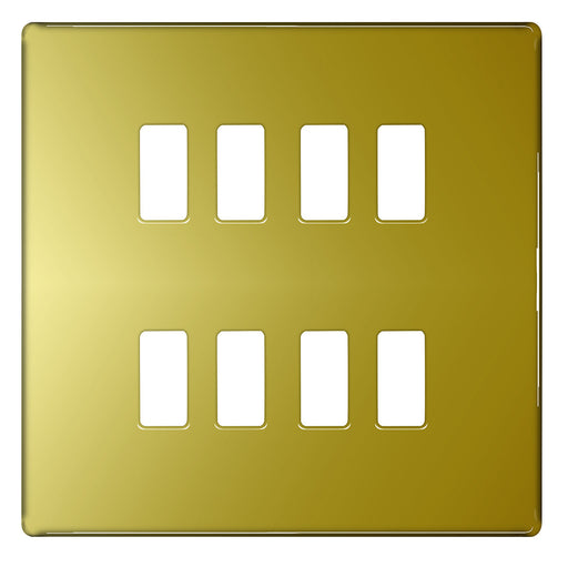 BG Nexus GFPB8 Grid Polished Brass SCREWLESS 8 Gang Front Plate - BG - sparks-warehouse