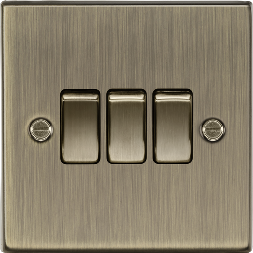 Knightsbridge CS4AB 3 Gang 2 way Light Switch - Square Edge Antique Brass light switch Knightsbridge - Sparks Warehouse